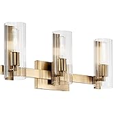 Kichler Jemsa 3 Light Vanity, Modern Light with Clear Fluted Glass in Champagne Bronze for Bathroom or Powder Room (9.75" x 2