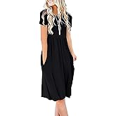 DB MOON Women Summer Casual Short Sleeve Dresses Empire Waist Dress with Pockets