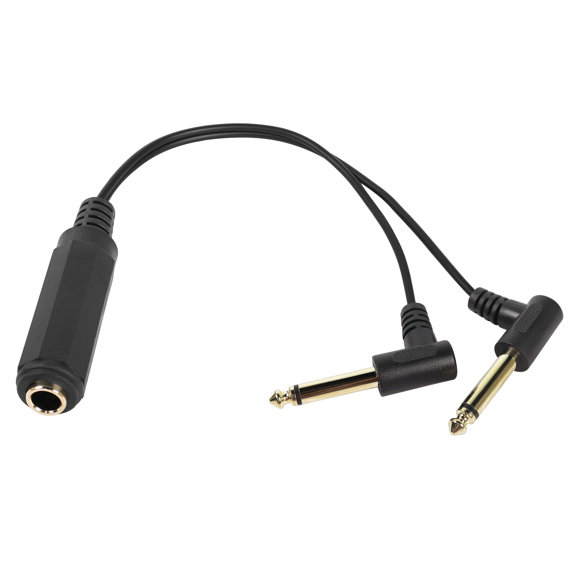 QIANRENON TRS 6.35mm to 2 TS 6.35mm Y Splitter Adapter cable TRS 1/4 Female to 2 Right Angle TS 1/4 stereo breakout cable, for Guitar Amplifier Piano Sound Home Theater Equipment DJ, 25cm/9.8in
