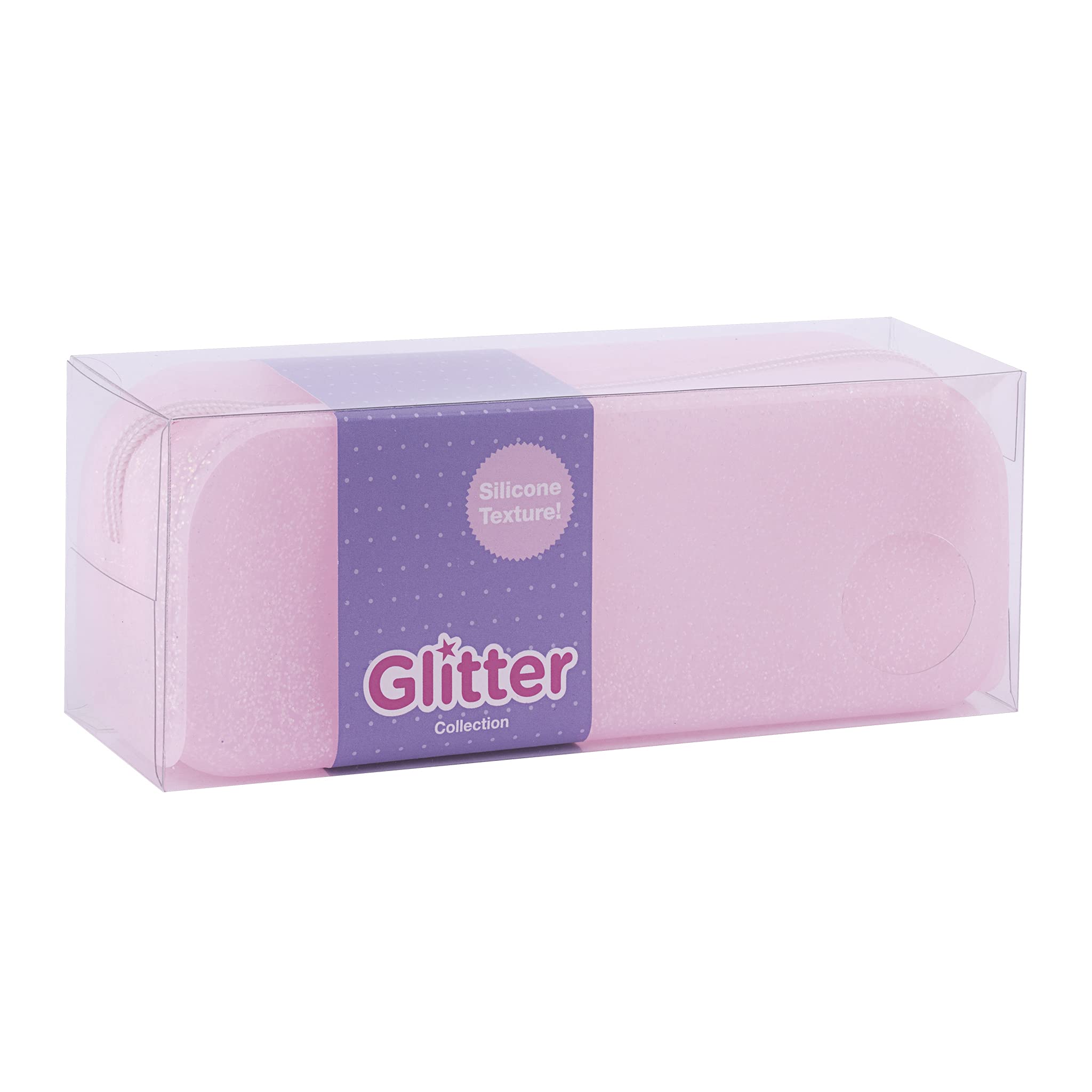 APLI Pink Glitter Silicone Pencil Case - 185 x 75 x 55 mm - 1 Litre Capacity