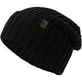 AllSaints Mens Waffle Stitch Beanie, Knit Hat with Logo Design, Wool Blend, Cindeer Black Marl