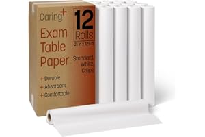 Caring Medical Exam Table Paper, Crepe Table Paper, 21 inches x 125 feet, Case of 12 Rolls, Ideal for Doctor Offices, Crafts, Spas, Tattoo Parlors, and more, Hygienic Disposable Surface Protection