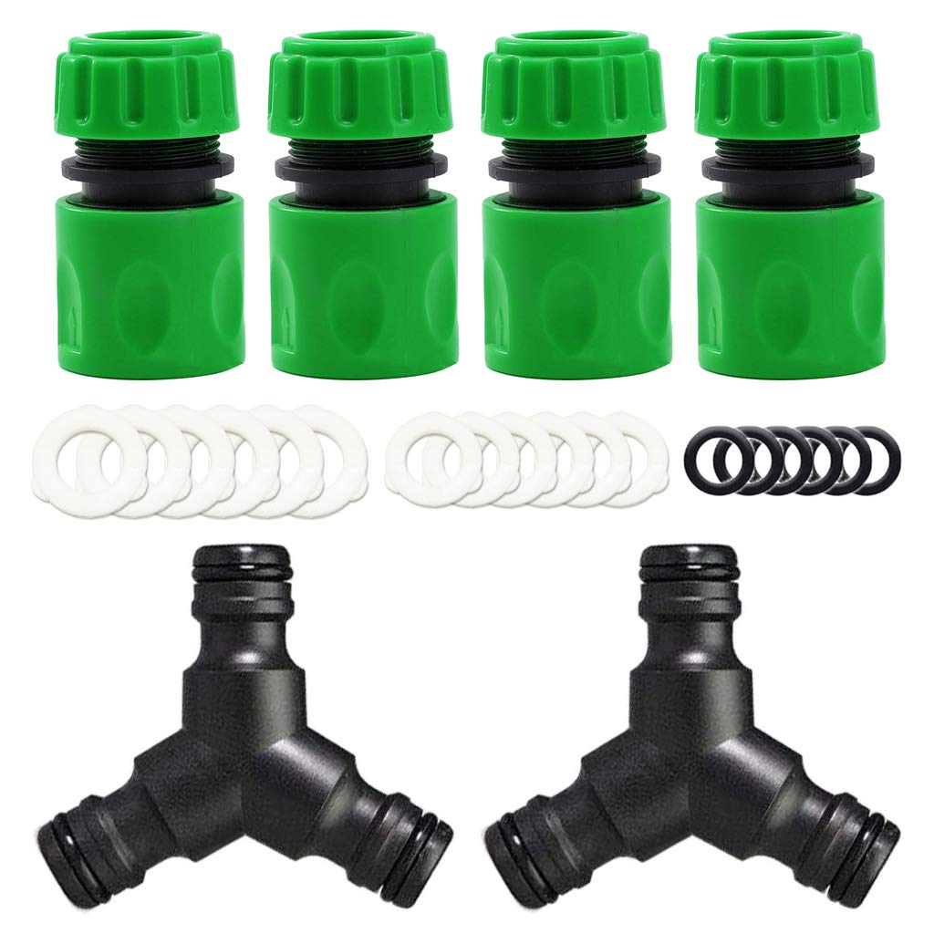 YAAVAAW 6 Pack Garden Connector Set - 2 Way Hose Splitter & End Connector for 1/2 inch Hose Pipe