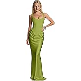 Breydcc Satin Prom Dresses Spaghetti Strap Square Neck Corset Formal Evening Party Gowns