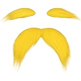 Yellow Mustache and Eyebrows Fake Beard for Kid & Adult, Cosplay Halloween Costume Accessories Funny Party Favor Men Women