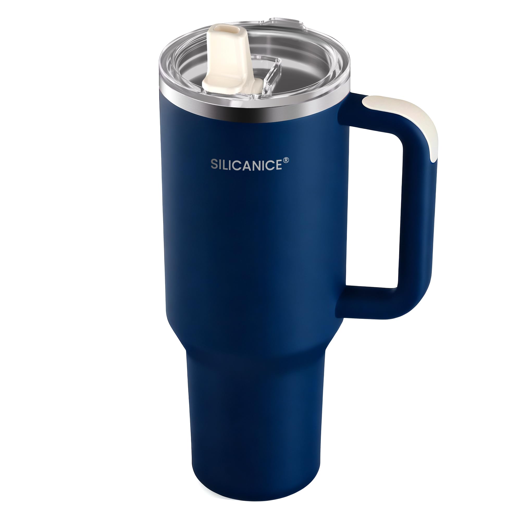 SILICANICE 40 Oz Insulated Tumbler with Flip Straw Lid - 100% Leakproof, Quick Clean Vacuum Stainless Steel | BPA-Free, Handle & Cupholder Compatible - 24H Cold, Travel/Gym/Office Image