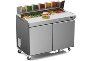 Ferueo 48’’ W Commercial Refrigerator Sandwich Salad Prep Table Refrigerators 2 Door with 12 Pans, Prep Station Fridge for Restaurant, Bars, Shops