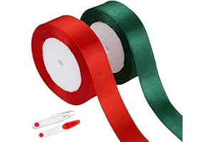 CANGFORT 2 Pack Gift Ribbon, Christmas Ribbon, Gift Wrapping Ribbon,0.8 Inch Polyester Satin, Fabric Ribbon for Wrapping, Bow Making, Hair, Christmas Tree Decoration(75.5 Feet) (Red+Green)