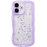 ZTOFERA for iPhone 16 Case 6.1",Cute Curly Wave Case with Star Glitter,Clear Shiny Bling Soft TPU Shockproof Phone Protecive Cover for Women Girls-Purple