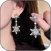 Christmas Snowflake Earrings for Women Sparkling Silver Rhinestone Dangle Drop Earrings Winter Holiday Jewelry Gifts for Festival