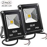 LED 12V Flood Lights 10W AC or DC Warm White Led Outdoor Light Mini-Size Waterproof Security Light 750lm 80w Halogen Bulb Equivalent (Pack of 2)
