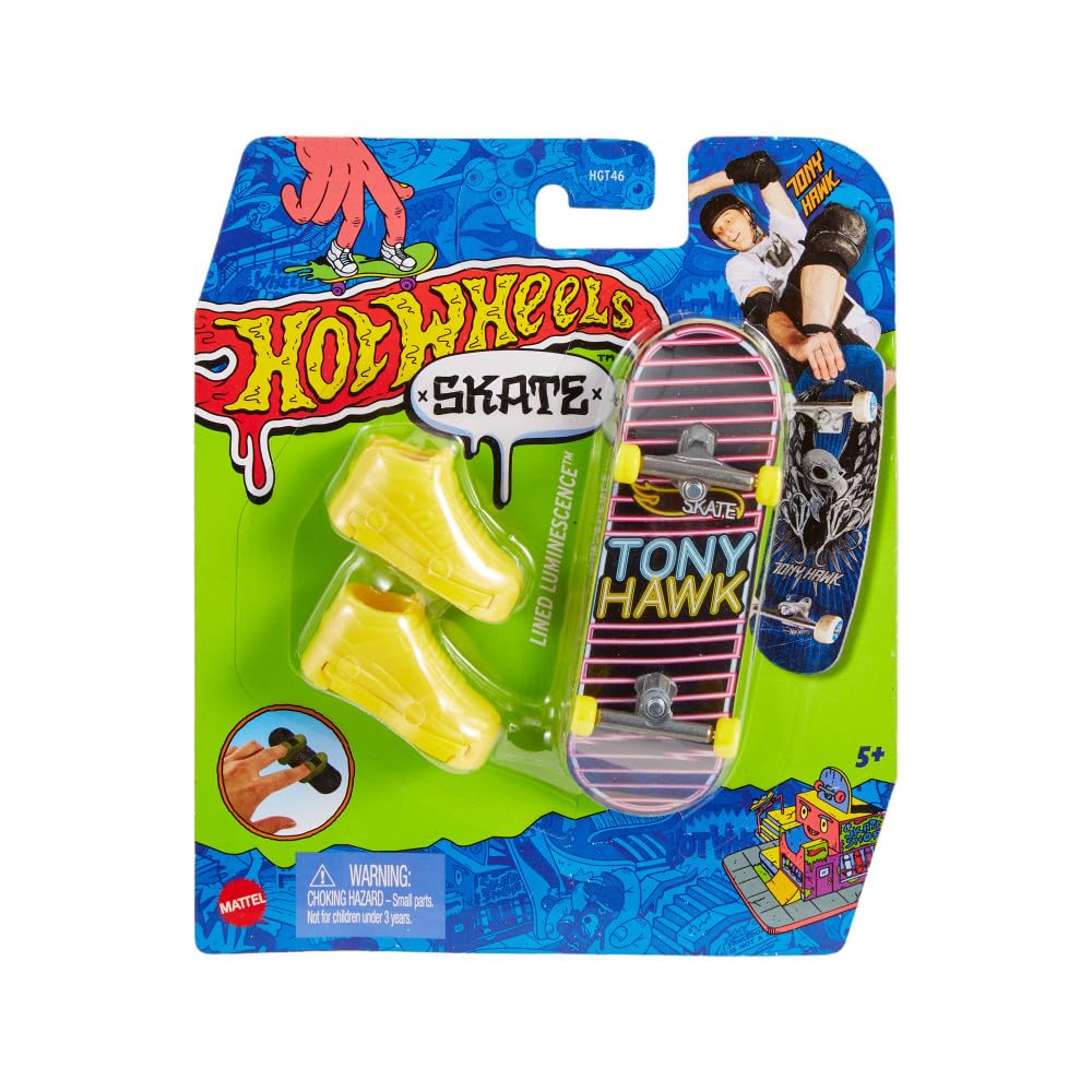 Hot Wheels Skate Tony Hawk Lined Luminescence Mini Skateboard and Shoes HNG33