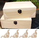 4 Pcs Wood Carving Decal Corner Applique Unpainted Door Cabinet Window Home view 2
