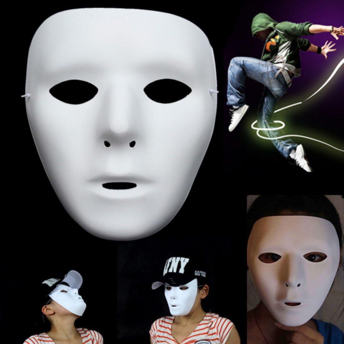 Ungfu Mall 1 PC Halloween Ghost Dance Hip-hop Performances Masks Jabbawockeez Mask Party Dress Masks (White)