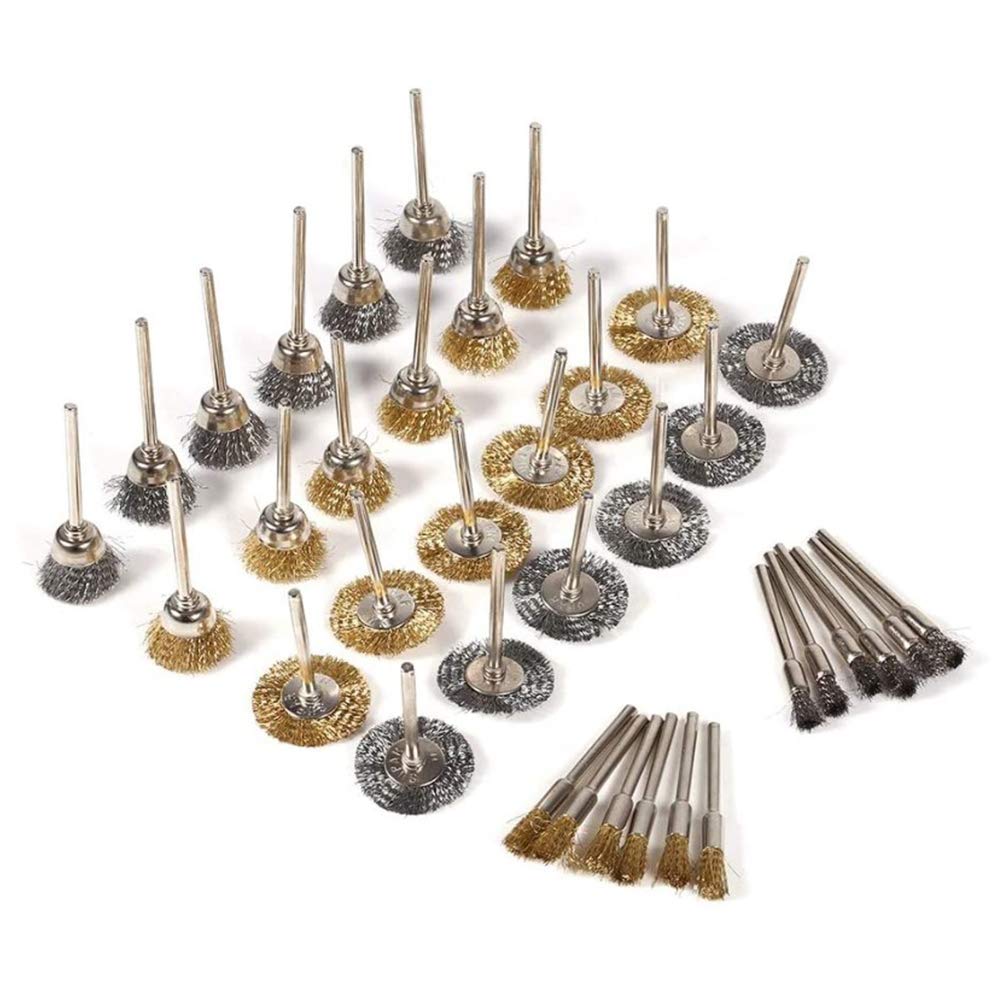 36 Pieces Metal Polishing Brushes with 3 Different Sizes, Steel Wire Wheel Cleaning Brushes, Mini Dremel Rotary Tools Accessory