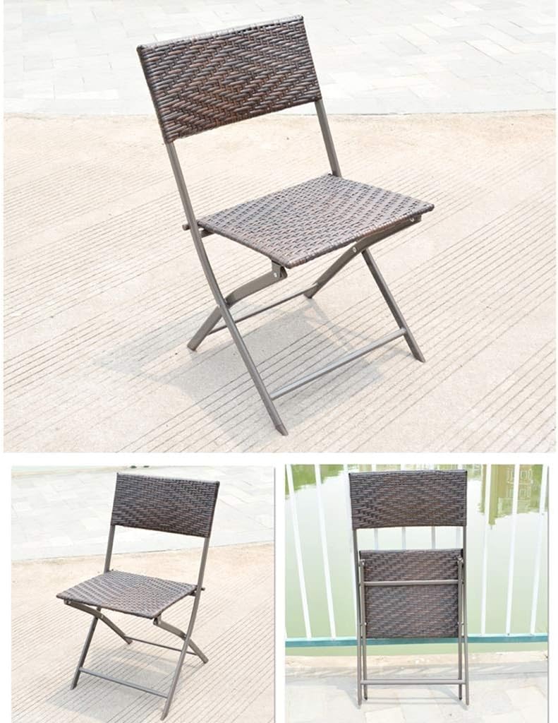 Guo shop Iron Art Round Folding Table Coffee Table, 70cm Outdoor Rattan Wicker Metal Folding Table Patio Porch Bistro Dining Table， (Color : Chair): Furniture & Decor