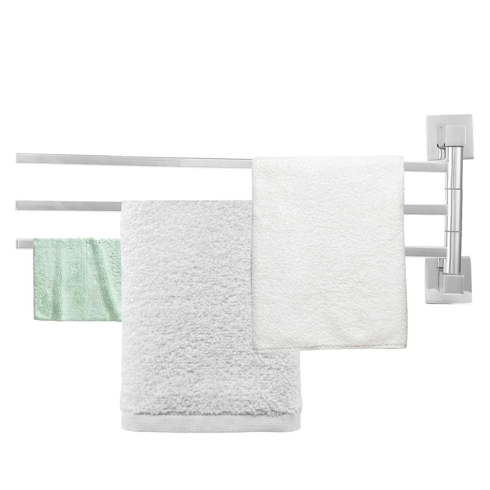 Greensen Swivel Towel Rail - 40cm, Chrome, Stainless Steel, 180° Rotation, 2/3/4 Arming, Screw-In Installation, Towel Holder