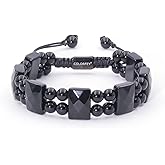 Mens Black Beaded Bracelets for Chirstmas Gift, COLORFEY Protection Crystals Obsidian Stone Bracelet for Men Masculine Exclusive Mens Beads Bracelet for Him, Premium Handmade Jewelry Gift for Father