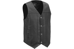 First Mfg Co - Gun Runner - Men’s Motorcycle Black Leather Vest Biker Riding Western Style V-neck Vest with Single Back Panel
