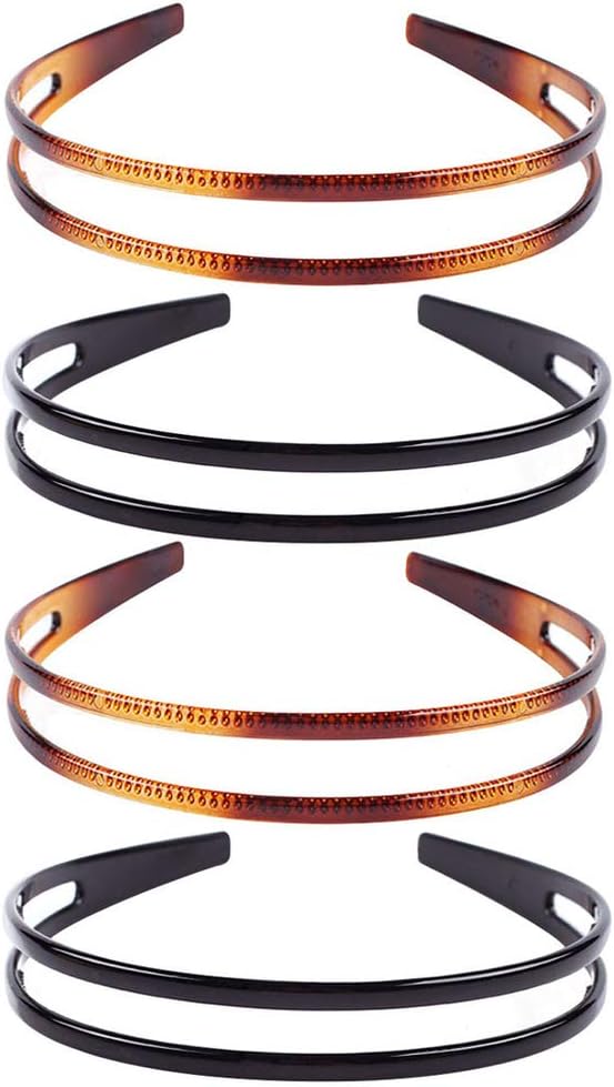 Minkissy 4pcs Hard Plastic Headbands Double Row Hair Hoops Vintage No Slip Hair Bands with Teeth for Women Girls