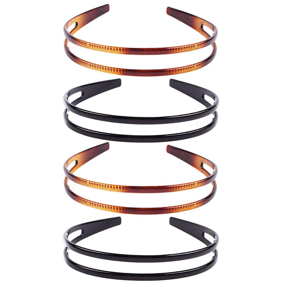 Minkissy 4pcs Hard Plastic Headbands Double Row Hair Hoops Vintage No Slip Hair Bands with Teeth for Women Girls