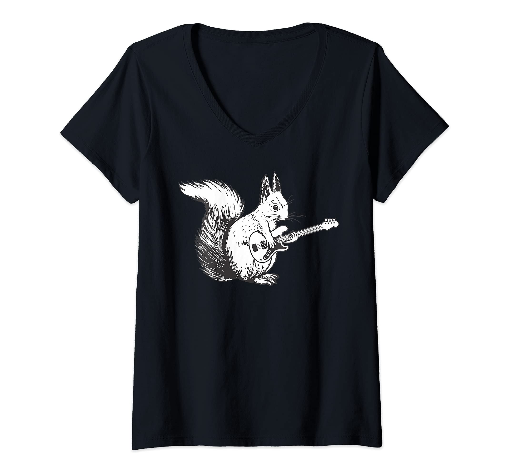 Womens Squirrel Playing Guitar Awesome Guitar Lover V-Neck T-Shirt