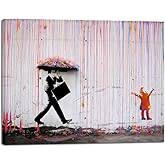 Wieco Art Banksy Raining Day or Colorful Graffiti Street Famous Canvas Paintings Wall Art Modern Inspirational Grey Love Pictures Print Artwork for Dining Room Kitchen Home Office Decor