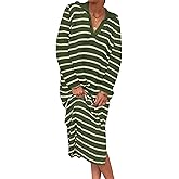 Saodimallsu Womens Striped Sweater Dress Fall Chunky Knit V Neck Collared Long Sleeve Sexy Slit Loose Midi Dresses