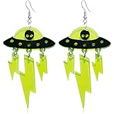 JNONL Novelty Spaceship Alien UFO Acrylic Lightning Lightweight Dangle Drop Earrings Geometry Halloween Universe Hook Earrings For Women Jewelry Gifts