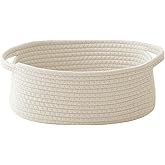 JMvicyroam Small Woven Basket, Empty Gift Basket, White/1 Pack | Small Gift Basket, Cotton Rope, 12 x 8 x 5 in, Handles, Includes Ribbon and Bag, Birthday Gift Basket
