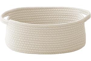JMvicyroam Woven Basket,Small Rope Storage Bin with Handles & Ribbon Bag, Organizer for Shelves Closets,Gift Basket Empty for Birthday,Books,Dog Toys,White