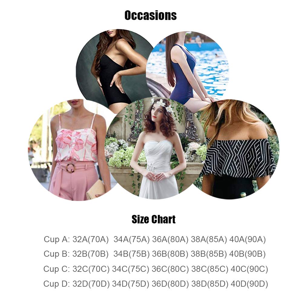 Self Adhesive Strapless Push Up Plunge Bra Invisible Backless Bra with Buckle (Cup C, Beige)