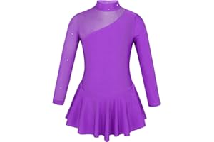 renvena Kids Girls Figure Ice Skating Leotard Dress Mock Neck Long Sleeve Performance Uniform Dancing Outfits