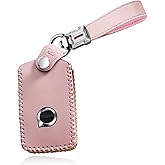 HIBEYO 2022 Leather Key Fob Case Protection for Volvo XC40 XC60 XC90 S90 V90 Smart Key Case Cover with Keychains Accessories Simple Light Luxury Key Fob Case-Pink