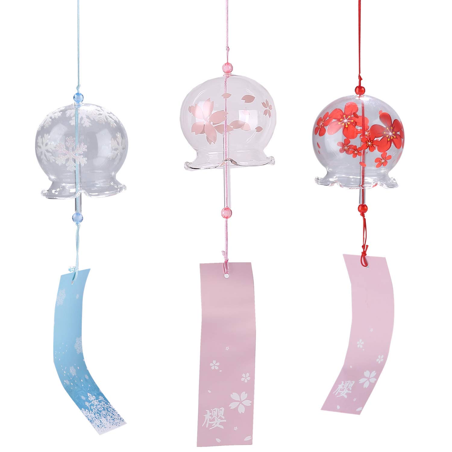 Falytemow Japanese Wind Chimes Romantic Cherry Small Wind Bells Handmade Glass Japanese Style Pendant for Home Decors
