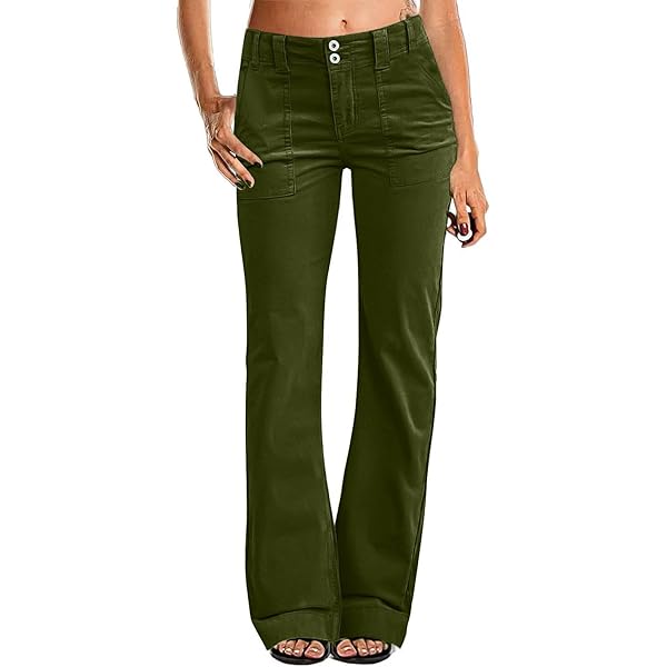 Women's Bootcut Wide Leg Pants Casual Twill High Rise Chion