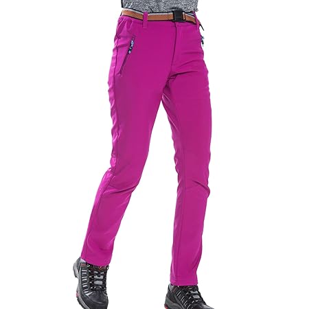 FLYGAGA Damen Outdoorhose Softshellhose Wanderhose Gefüttert Fleece Warm Mit Gürtel Wasserdicht Winddicht Softshell Schnelltr