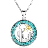 Midir&Etain Western Necklace 925 Sterling Silver Turquoise Pendant Highland Cow/Cow Skull/Hat/Tag/Cactus/Boot Cowgirl Country Jewelry for Women Men