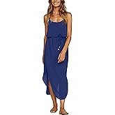 NERLEROLIAN Women's Adjustable Strappy Split Summer Beach Casual Midi Dress