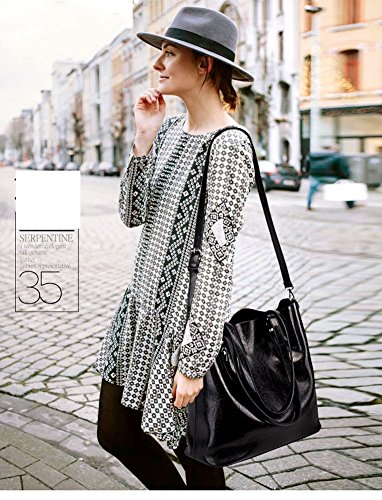 Ecokaki Women’s Vintage Large PU Leather Travel Handbag Hobo Bag Shoulder Bag Sling Bag Cross Body Bag Black - Thumbnail 2