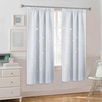 Pony Dance Sterne Vorhange Kinderzimmer 2er Set H 175 X B 140 Cm Vorhang Sterne Kinderzimmer Gardinen Grauss Weiss Gardinen Schlafzimmer Verdunkelung Amazon De Kuche Haushalt