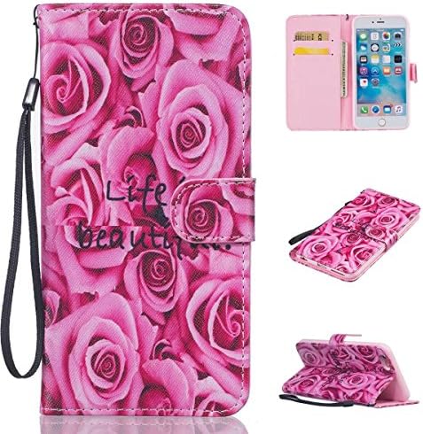 iPhone 6 Plus Case, Kmety Rose Towers PU Synthetic Leather Wristlet Magnet Snap Wallet [Credit Card/Cash Slots] Kickstand Flip Case Cover for Apple iPhone 6 6S Plus 5.5 inch