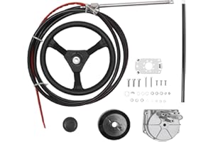 MISAKOMO 14 FT Boat Steering Control Cable Outboard Rotary Steering System Kit With 12.5 Inches Wheel Durable Marine Steering System Replacement for Mechanical/Manual Steering of Yachts, Fishing Boats