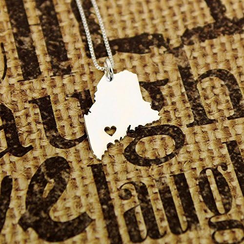 Silversmith925Maine necklace Personalized Engraving sterling silver Maine state necklace with heart comes with Box style chain - Hometown jewelry Gift