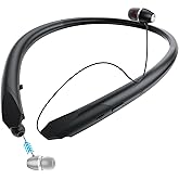 LHKLUK Bluetooth Headphones Neckband, Retractable Wireless Headset with Mic, IPX5 Sweatproof Earphones, Noise Cancelling Stereo Earbuds for Sports, Running, Driving, Workouts (Black)