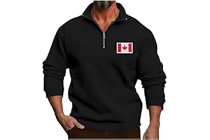 Quarter Zip Pullover for Men Canada Flag Print Sweaters 1/4 Zipper Sweatshirts Shirts 2025 Fashion Mock Neck Clothes