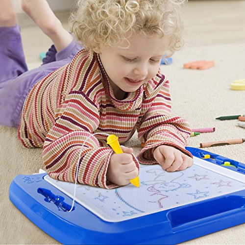 Magnetic Drawing Board, Doodle Toy Big Magnetic Erasable Magna, Writing Sketching Pad, Assorted Colors Writing Painting Sketching Pad Board for Toddler Boy Girl Kids Blue