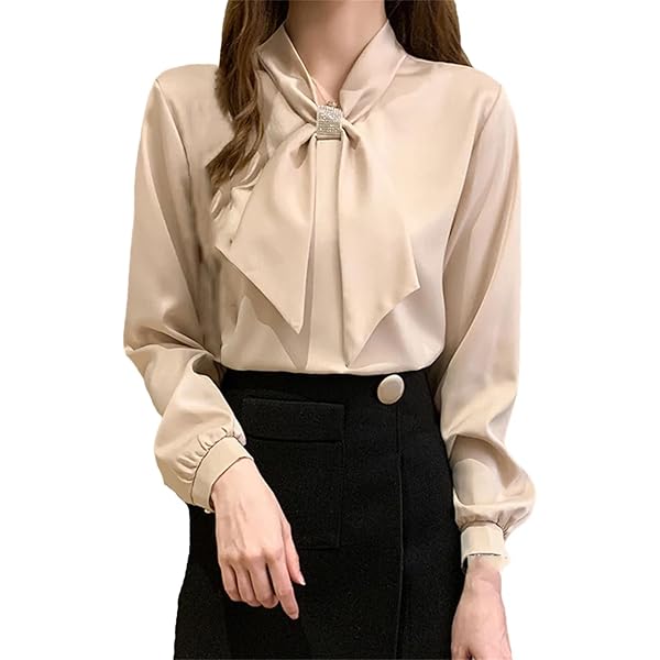 Amazon.com: Women Long Sleeved Bow Tie Chiffon Blouse Vintage