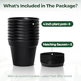 T4U 10cm Plastic Plant Pots 6-Pack with Saucers—Drainage Hole Indoor Outdoor view 6