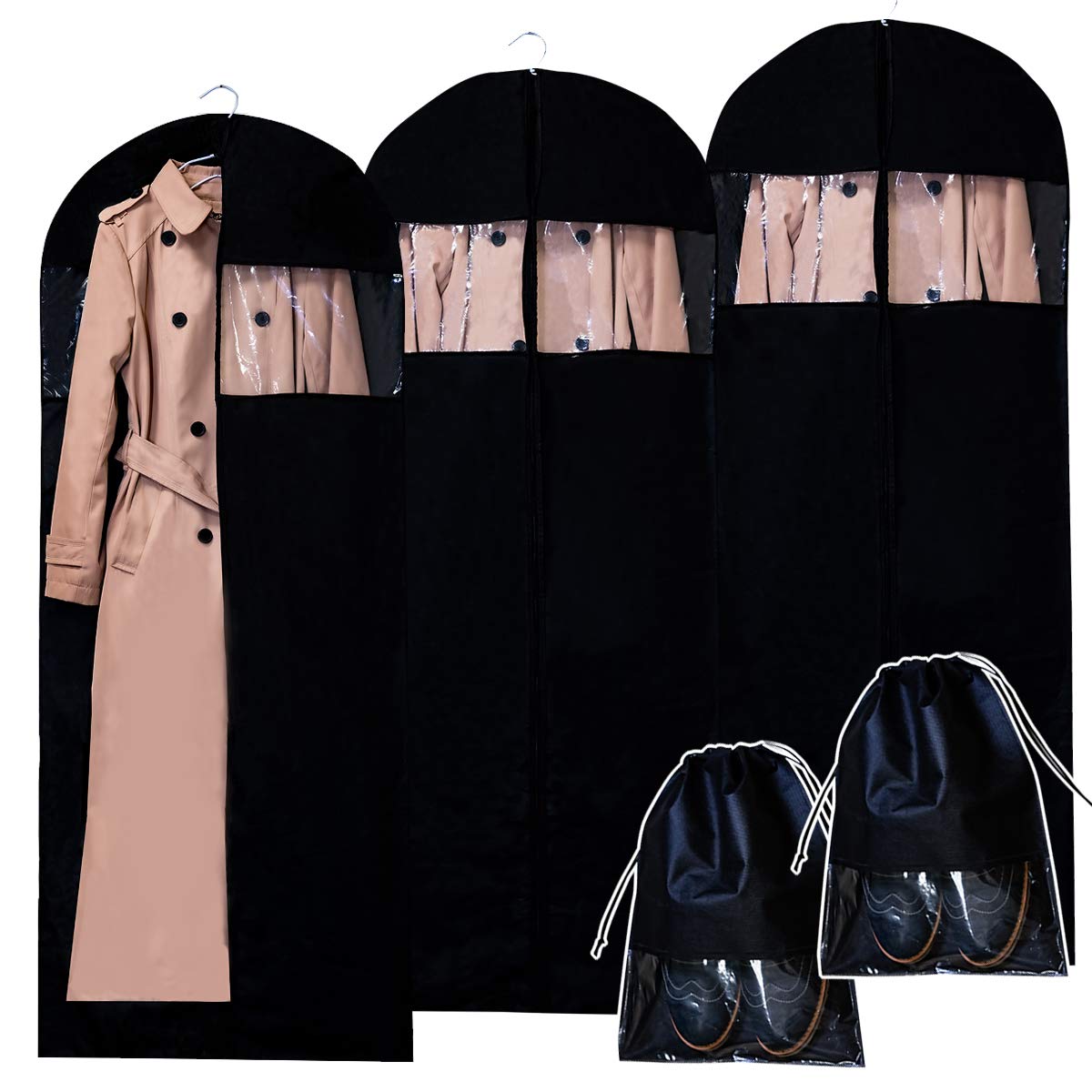 Garment Bags For Storage And Travel 60 Inches Clothing Storage For Evening Gowns Long Dresses Suit Bags For Men With 2 Shoe Bags For Travel Set Of 5